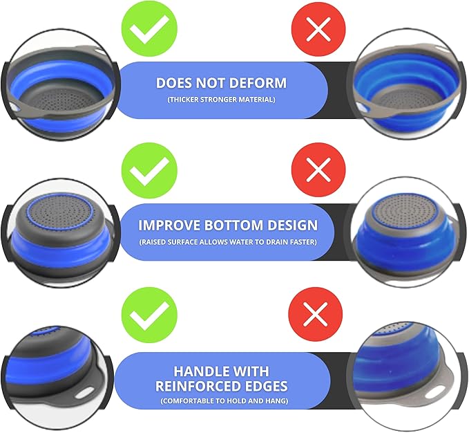 Round Silicone Blue Colander Collapsible – Foldable Kitchen Strainer Small - Image 3