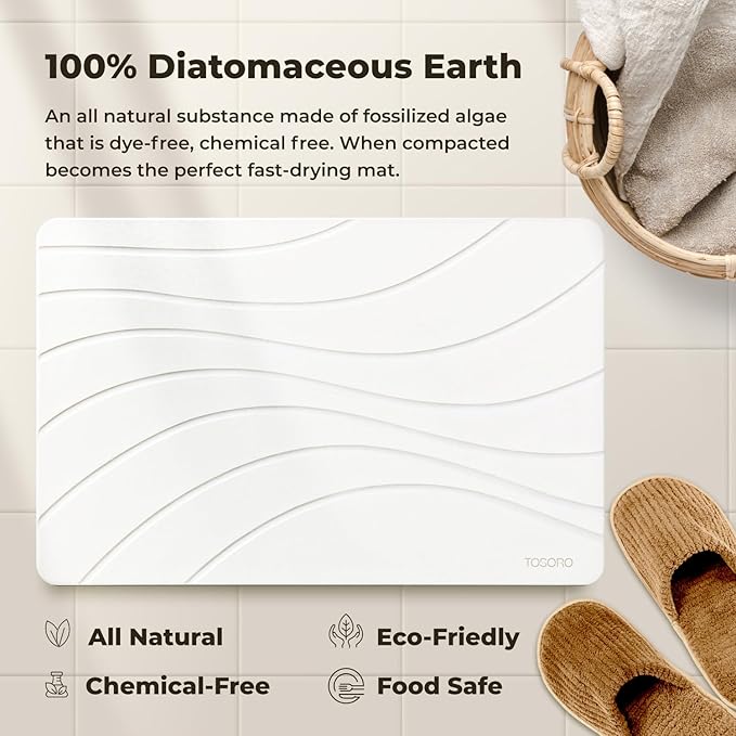 TOSORO - Stone Bath Mat Diatomaceous Earth Shower Mat Non-Slip Super Absorbent - Image 8