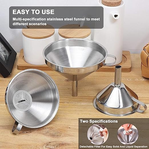 Stainless Steel Funnels for Kitchen use, Cleaning Brush, 200 Mesh Food Filter - Image 6