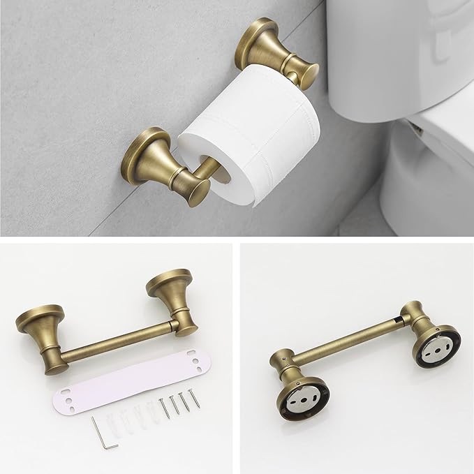 RUMOSE Toilet Paper Holder and Hand Towel Ring Antique Brass Wall Mount - Image 8