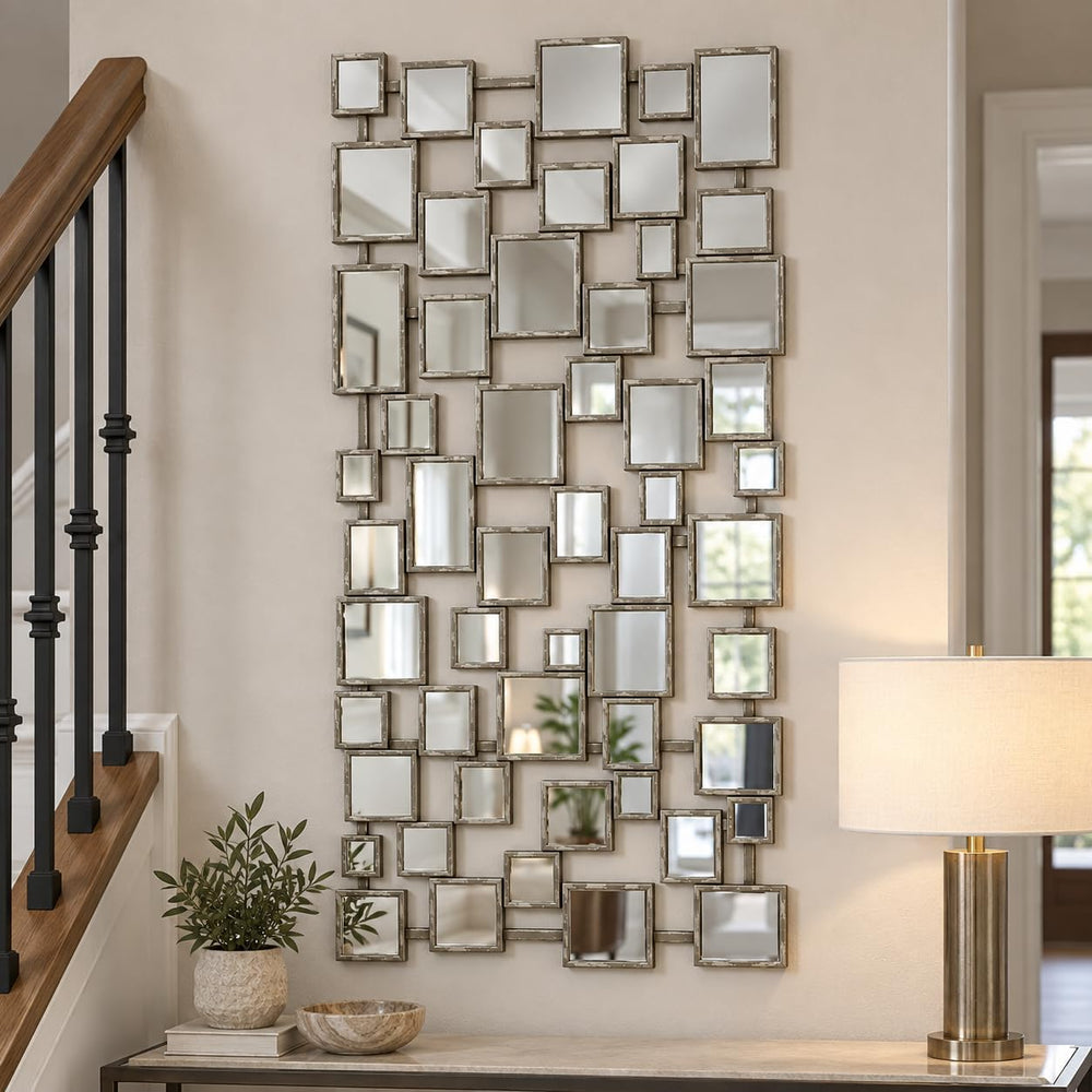 Large Modern Accent Wall Mirror for Living Room Silver 23.6"x47" Me...