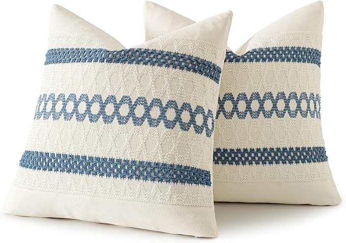 MIULEE Set of 2 Coastal Blue Boho Decorative Pillow Covers 18x18 Inch Farmhouse - Image 8