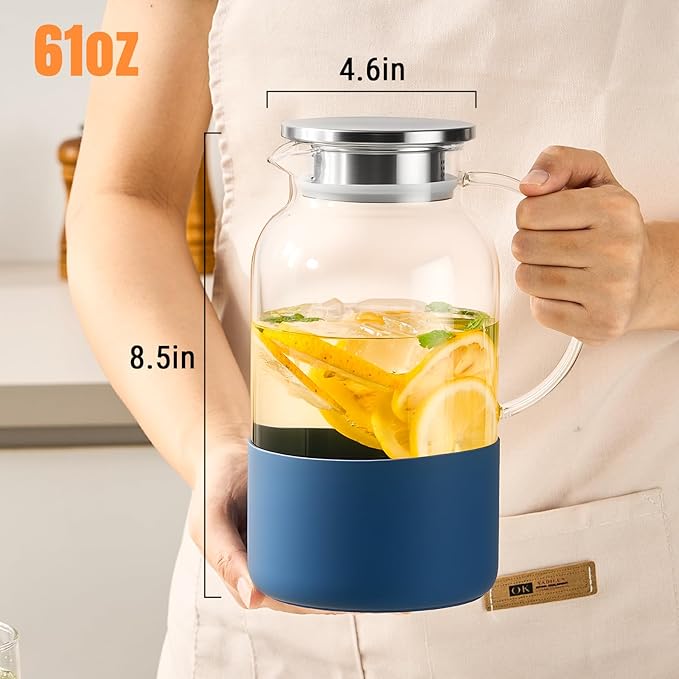 PARACITY Water Pitcher with Silicone Base 61oz/ 1.8L, Hot& Cold Glass Pitcher - Image 4