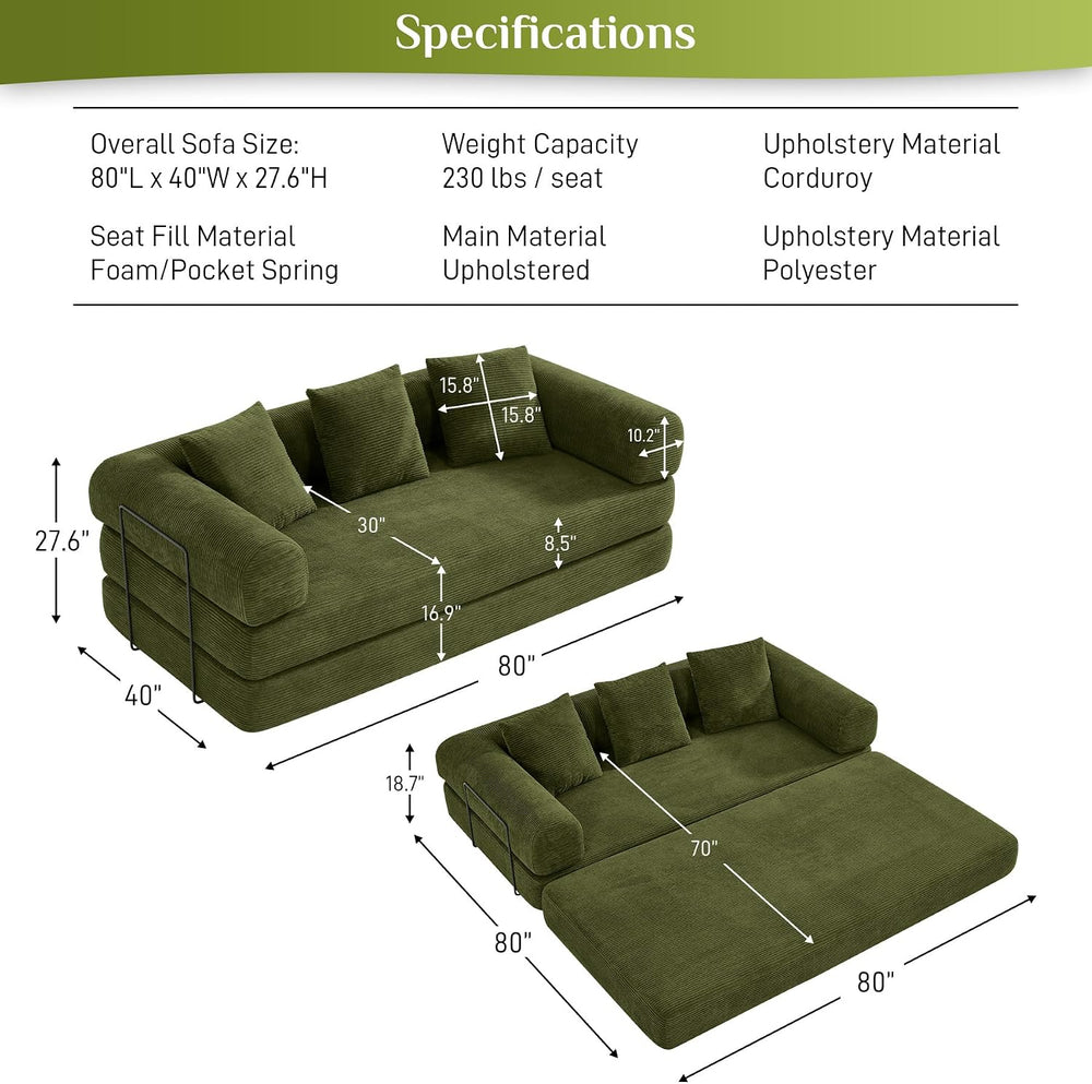 DAMAIFROM Convertible Sleeper Sofa Bed Floor Boneless Couch, Olive Green