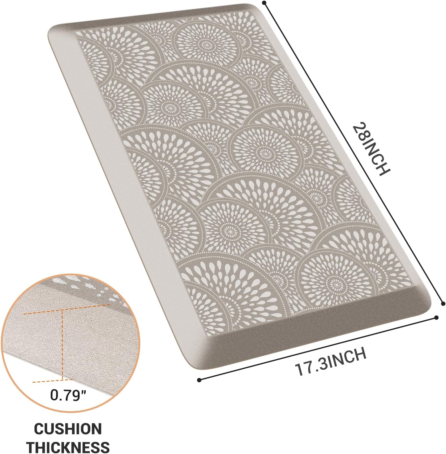 Mattitude 4/5 Inch Kitchen Mat, 17.3x28in Heavy Duty Ergonomic Comfort Foam Standing Desk Mat, Waterproof Non-Slip Standing Mats and Rugs for Kitchen, Office, Khaki