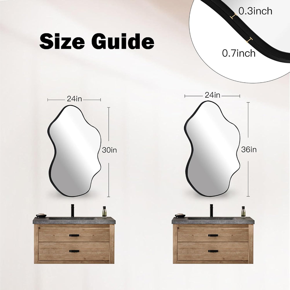 CULER Irregular Black Bathroom Wall Mirror,24 x 36 Inch Asymmetrical Vanity