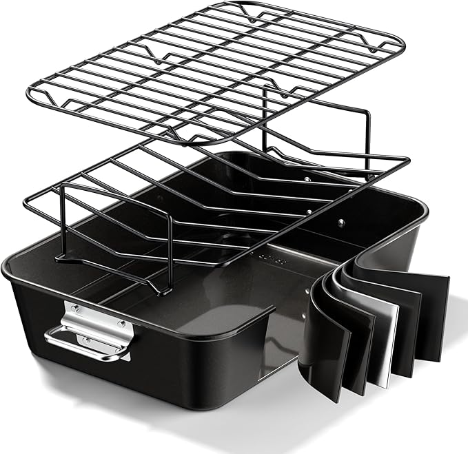 Turkey Roasting Pan with Rack Non stick Carbon Steel Roaster 16x11 Inch by Unknown