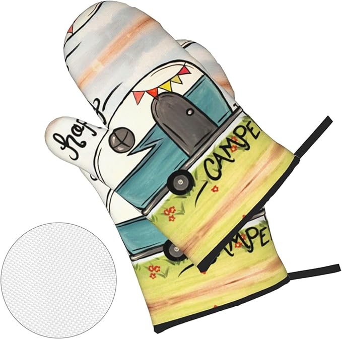 Happy Camper Oven Mitts and Pot Holders Sets of 4, Resistant Hot Pads - Image 2