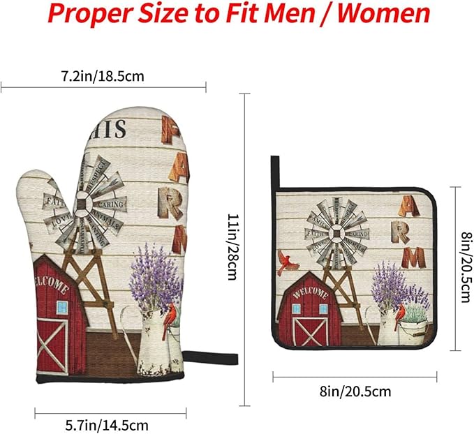 Oven Mitts and Pot Holders Sets of 4, Farmhouse Windmill and Barn House - Image 4