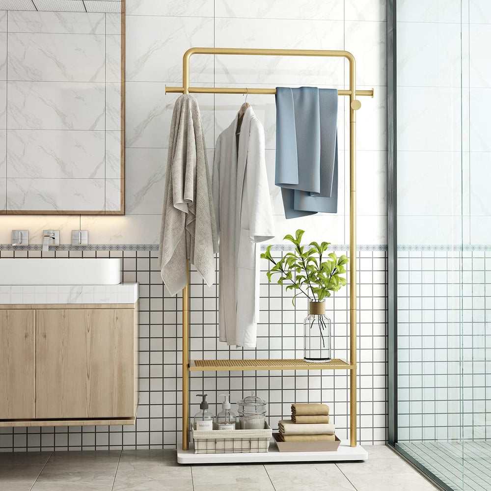 TIEOU Gold Coat Racks with Shelf, Heavy Duty Gold Clothing Racks for Boutique...