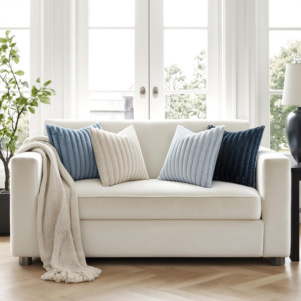 MIULEE Faux Fur Plush Decorative Throw Pillow Covers 20x20, Navy Blue