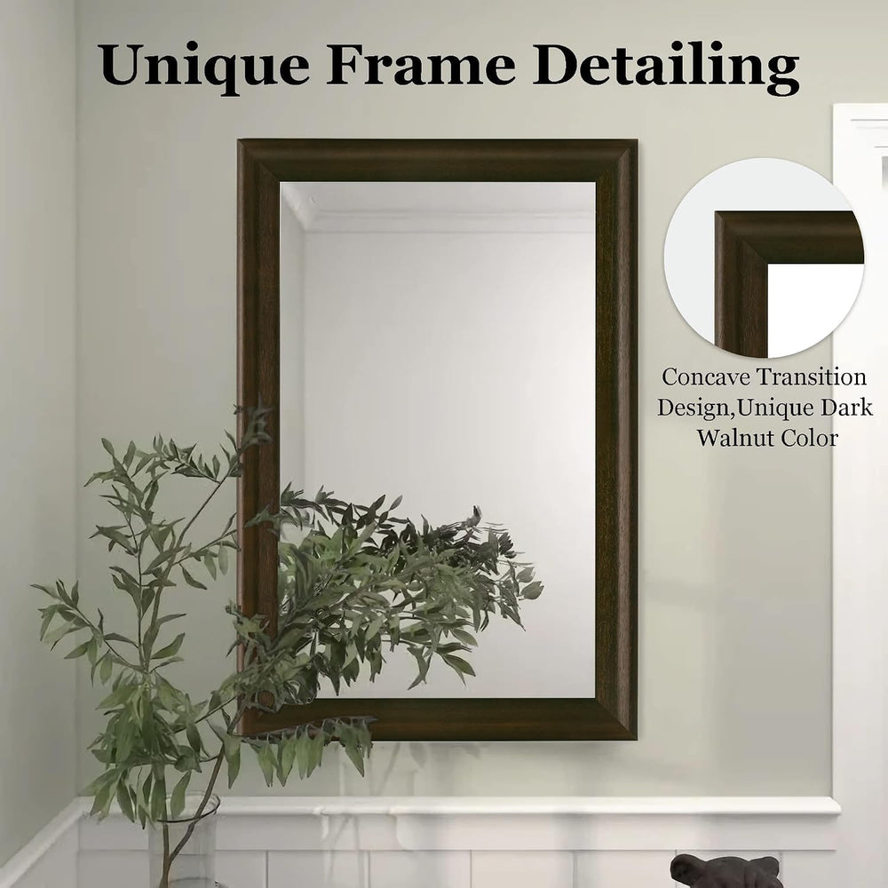 Rustic Wood Wall Mirror for Bathroom,Rectangle 24 x 36 Inch, Black Walnut