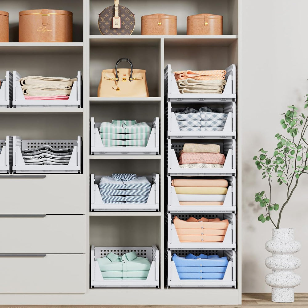 4 Pack Stackable Closet Storage Basket - Stackable Storage Bins