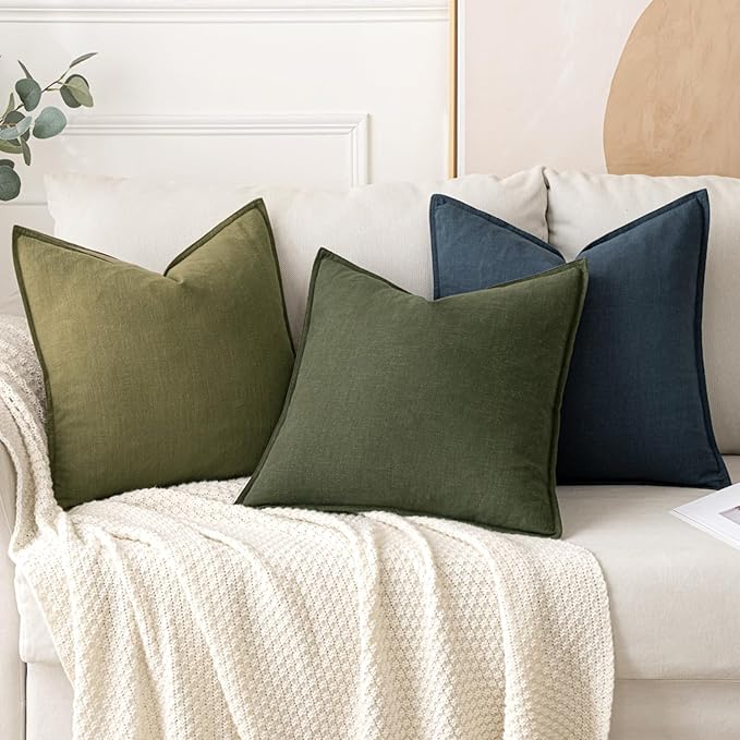 MIULEE Decorative Linen Pillow Covers 20x20 Inch Blue ​Boho Farmhouse​ ​Neutral - Image 4