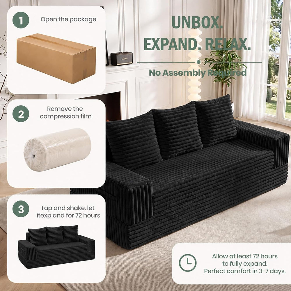 JUIKURY 70" Convertible Sofa Bed, Corduroy Boneless Couch with Pocket