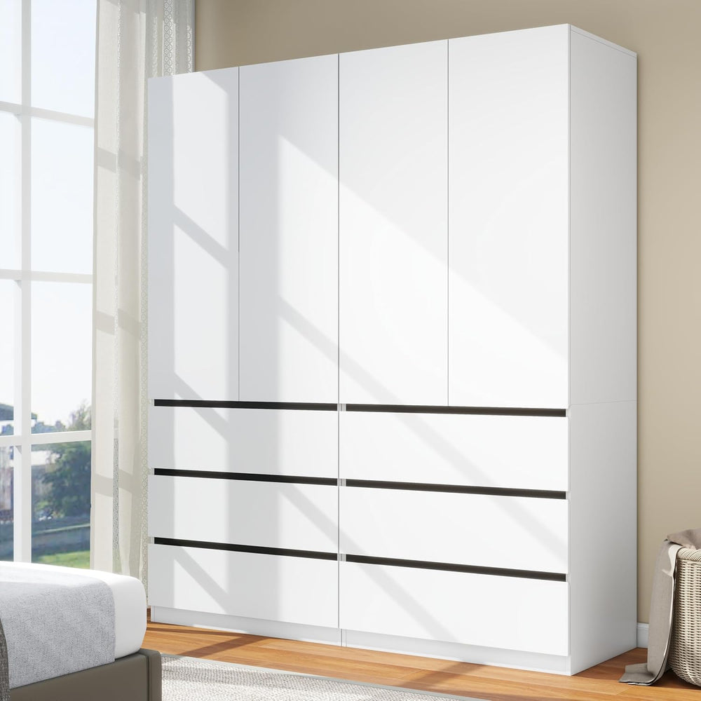 White Armoire Wardrobe Closet with 6 Drawers: 75" H x 63" W