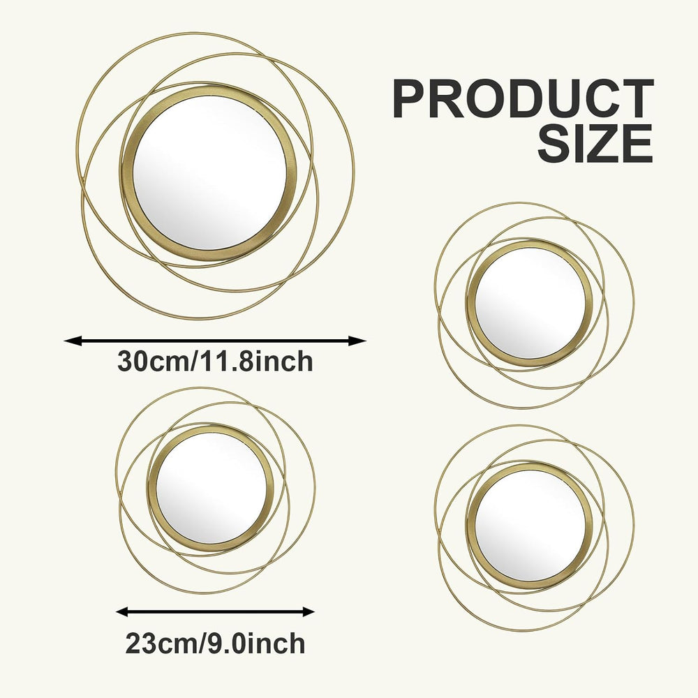4 Piece Gold Round Wall Mirror Set Modern Metal Circles for Home Decor