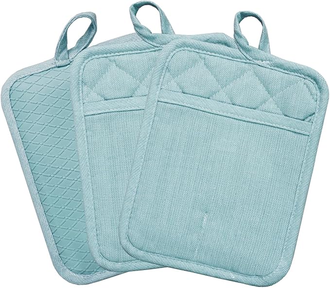 Pot Holders Yarn-Dyed Set of 3 Non Slip Silicone Kitchen Lines Heat Resistant by REDLMLDETA