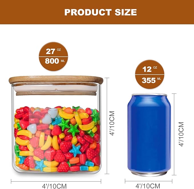 Glass Food Storage Jars 27oz Set of 6, Glass Storage Containers Clear Glass - Image 3