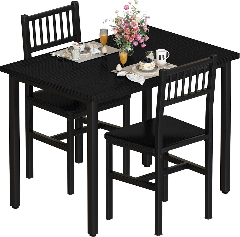 AWQM 3 Piece Dining Table, Small Kitchen Table Set for 2 with Chairs(Black)