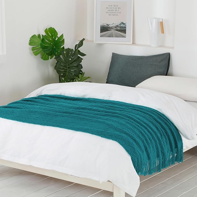 BOURINA Teal Throw Blanket 50x60 Inches Throw Textured Solid Soft Sofa Couch - Image 3