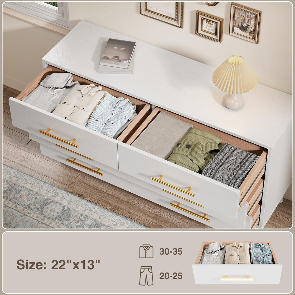 Aiho 6 Drawer Dresser for Bedroom, Wood Chest with Metal Handles, White