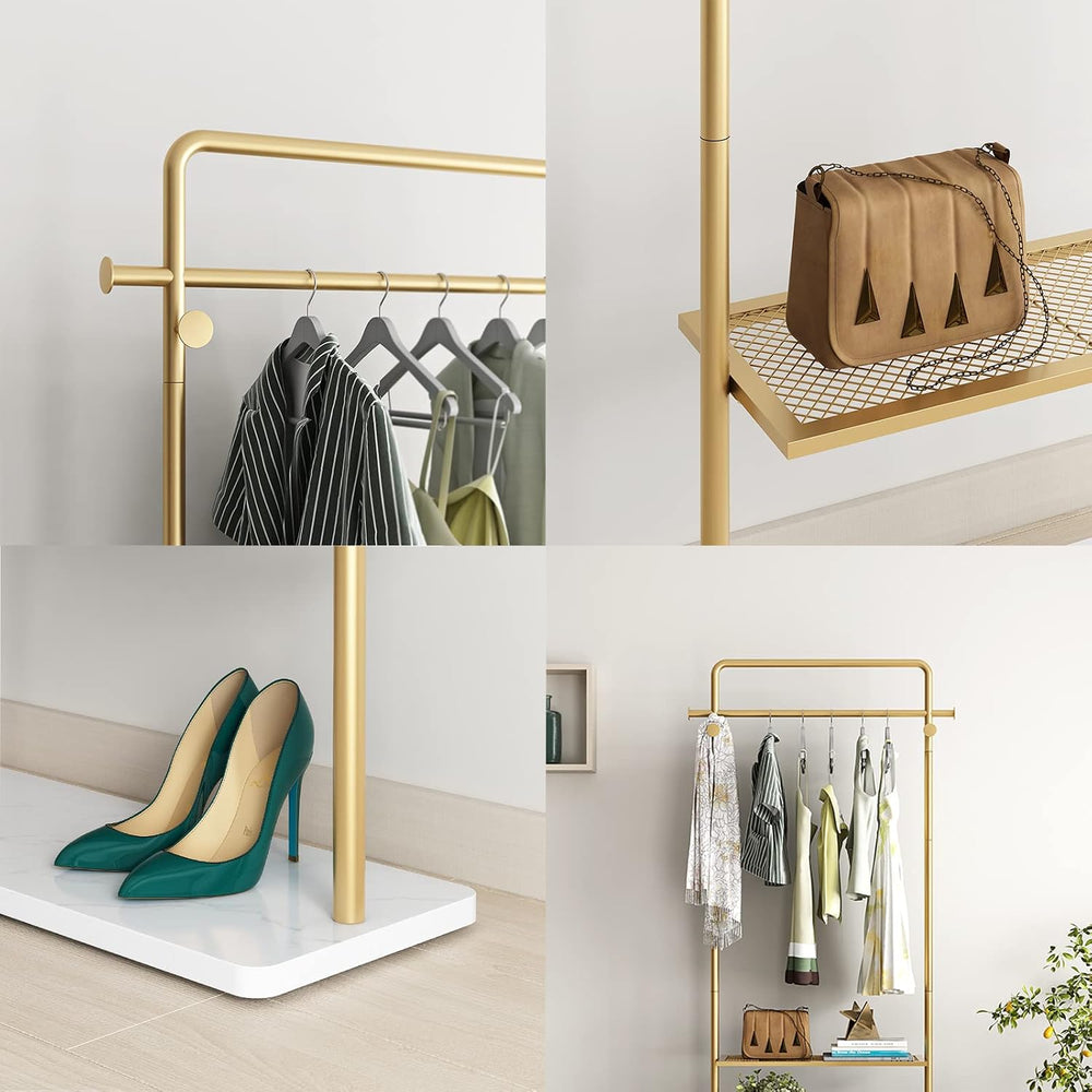 TIEOU Gold Coat Racks with Shelf, Heavy Duty Gold Clothing Racks for Boutique...