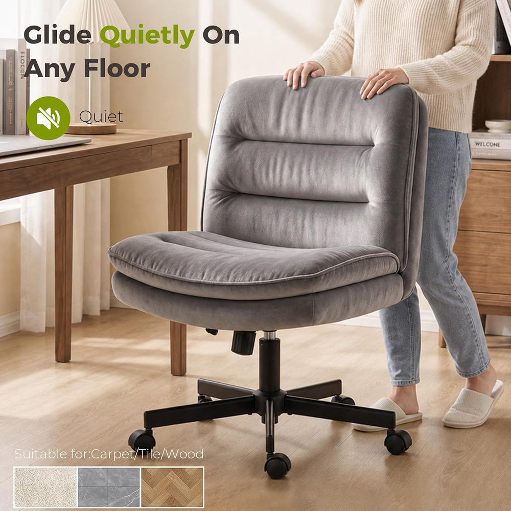 GTPLAYER Cross Legged Office Chair, Armless Desk Chair Cute Vanity Chair with...