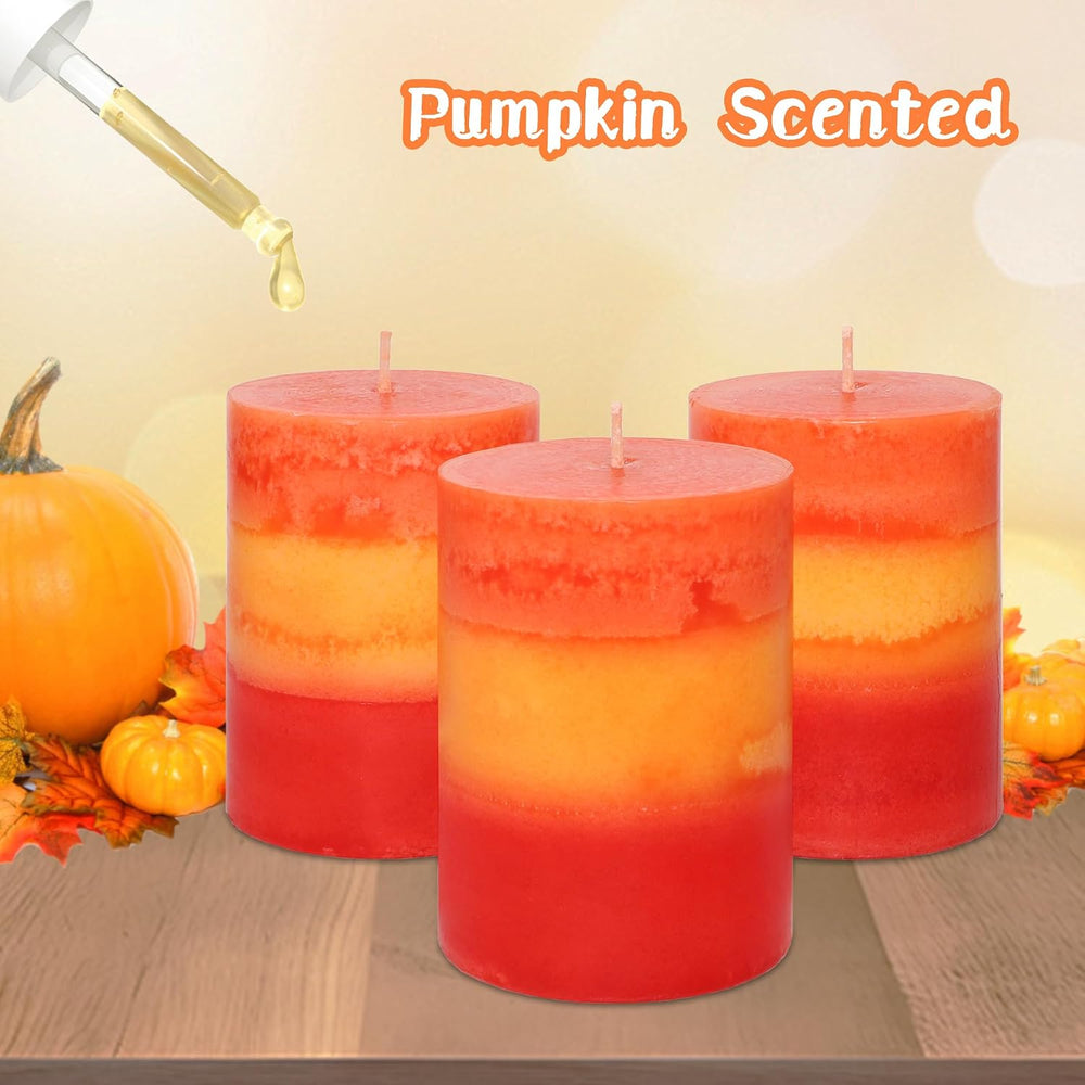 3x4 Inch Pillar Candles 3 Pack Rustic Orange Handmade Layered Clean Burning P...