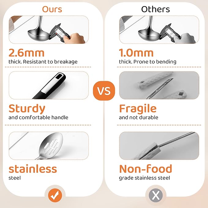 Stainless Steel Cooking Spoons Set, Large Serving Spoons Stainless Steel - Image 3