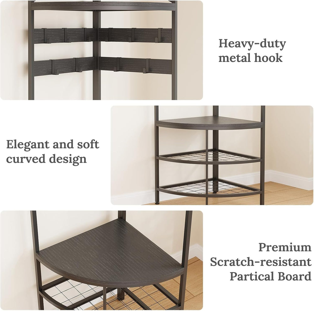 GiftGo Corner Hall Tree with Shoe Bench Entryway Coat Rack with 10 Metal Mova...