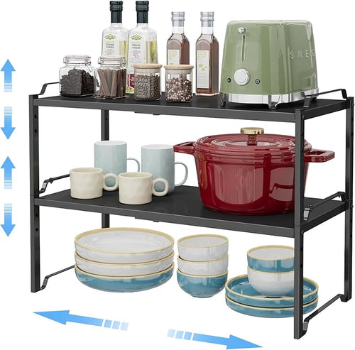 2 Pack 11” Width Expandable Kitchen Cabinet Organizer Shelves, Metal Kitchen by Cidaziya