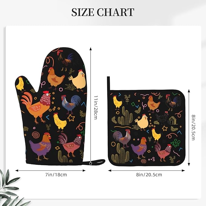 Chicken Silicone Oven Mitts Pan Mats Set of 2, Heat Resistant Gloves Potholder - Image 3