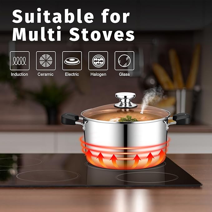 P&P CHEF 6 Qt Stockpot with Lid, Stainless Steel Cooking Stock Pot - Image 7