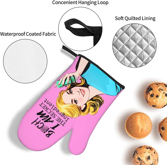 Funny Oven Mitts and Pot Holders Sets, Cute Pink Heat Resistant Oven Gloves and - Image 5