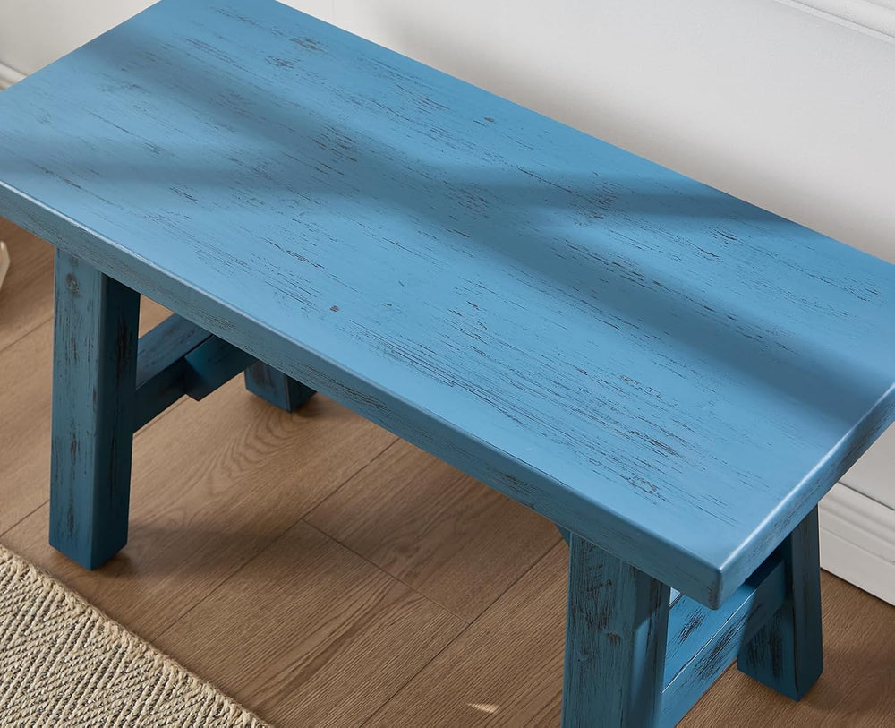 chairus Farmhouse Solid Wood Bench, 30" Entryway Bench Seat Rustic Narro...