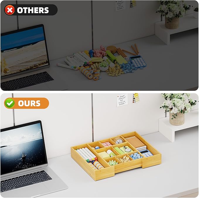 Marbrasse Bamboo Expandable Drawer Organizer, Desk Drawer Organizer Tray - Image 8