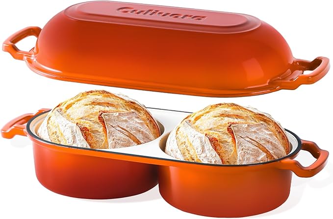 Cast Iron Bread Pan with Lid, Mini Enamel Sourdough Baking Dutch Oven Pot by Culivora