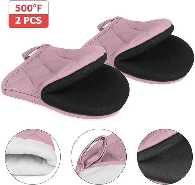 Short Oven Mitts, Heat Resistant 500°F, Silicone Grip Kitchen Gloves, Non-Slip - Image 3