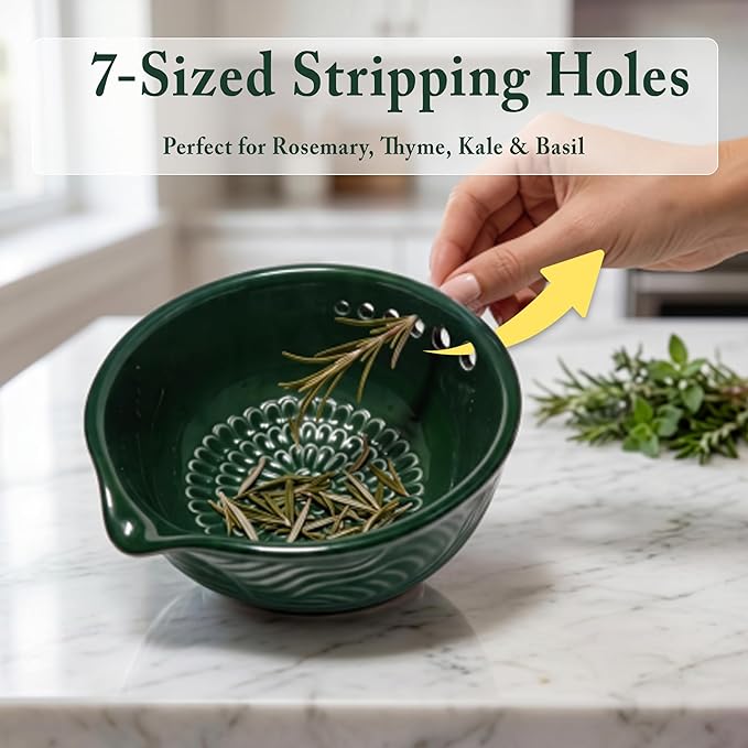 Ceramic Grater Bowl with Herb Stripper & Cleaning Brush, 3-in-1 Kitchen Tool - Image 6