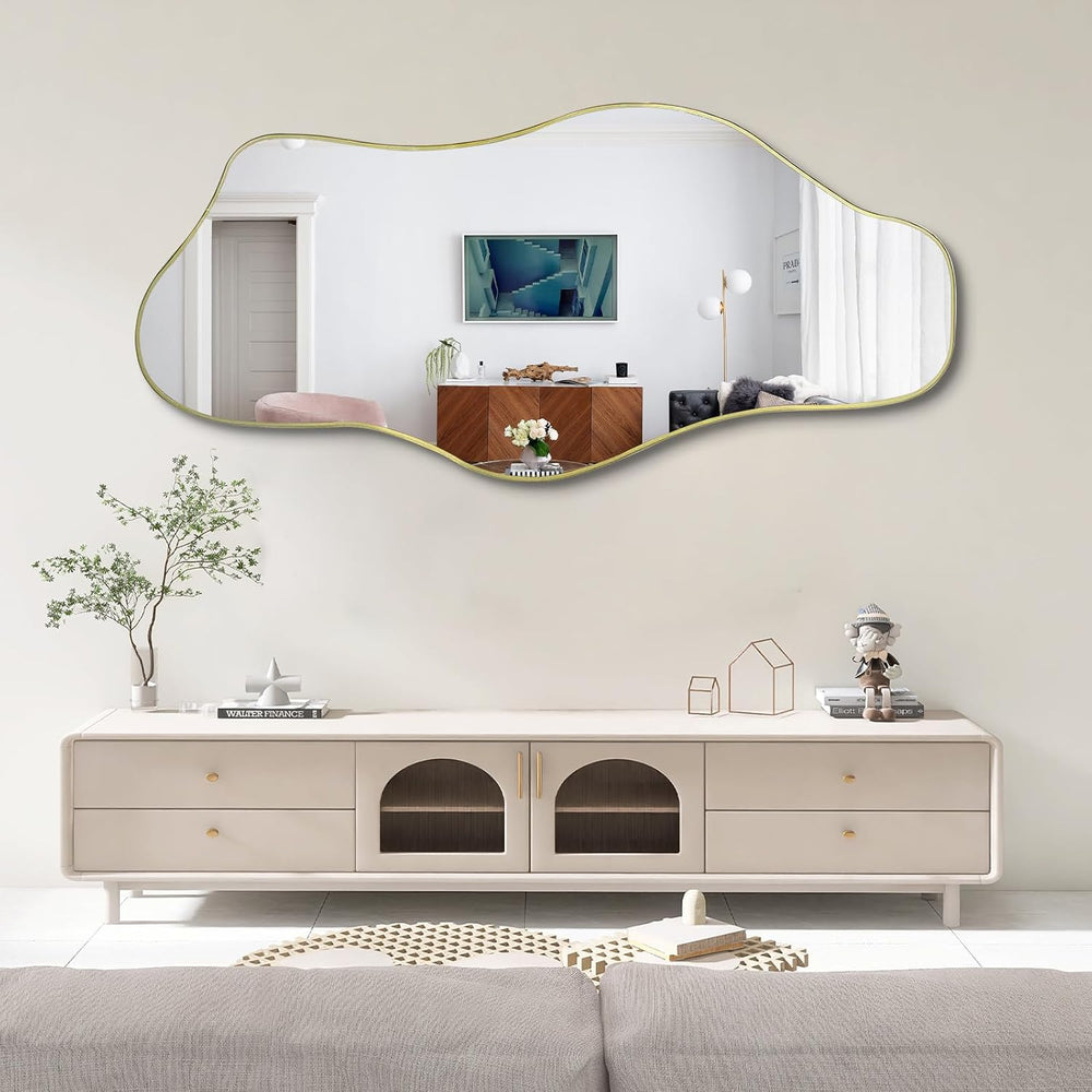 67"x31" Irregular Full Length Mirror, Abstract Frameless Mirror