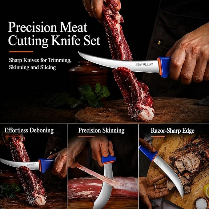 DRAGON RIOT 3 Pcs Butcher Knife Set, Stainless Steel Boning & Carving Knives - Image 5
