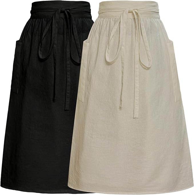 Cotton Linen Half Apron for Women Vintage Waist Apron Ruffle Plain Bright Color by Cityelf
