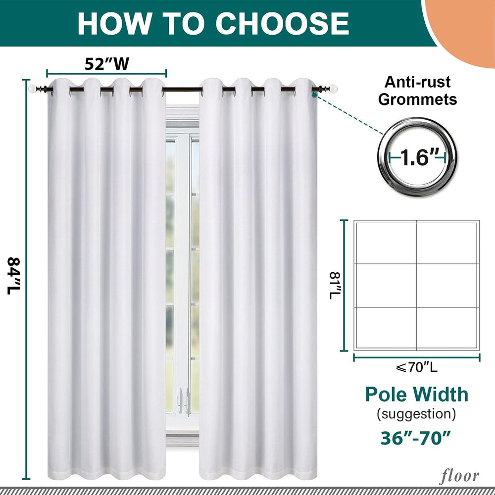 Diraysid 100% Blackout White Curtains Linen Curtains for Bedroom Grommet Ther...