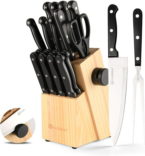 19-Piece Knife Set, German Steel, Durable and Dishwasher Safe, Knife Sets by KATISUN