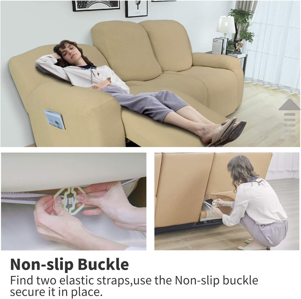 Easy-Going 8 Pieces Recliner Couch Stretch Sofa Slipcover Beige