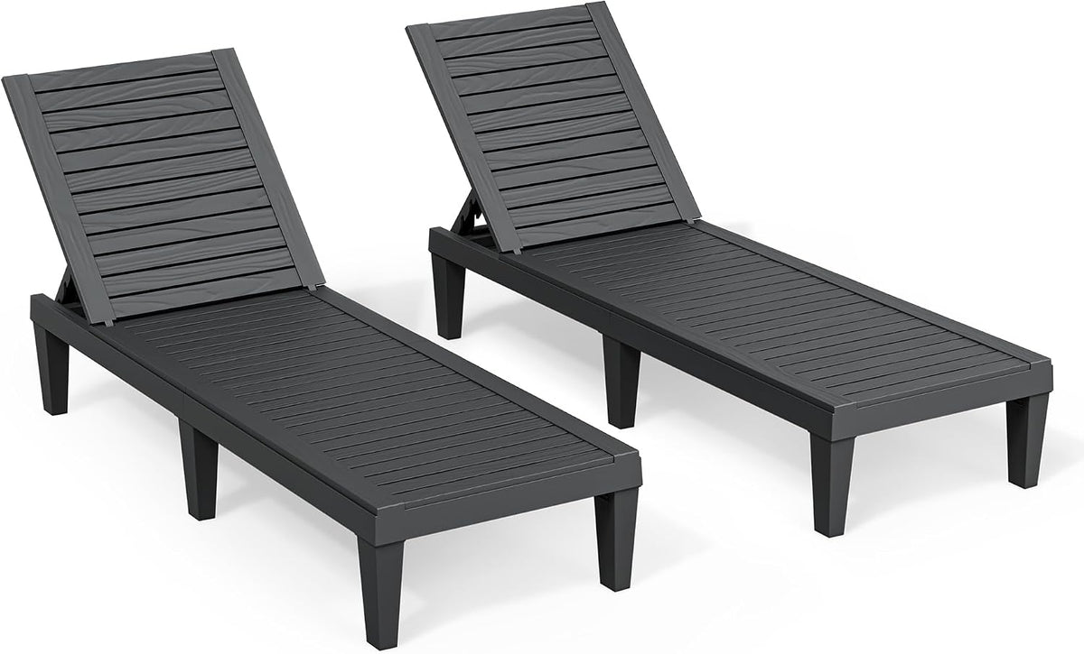 Outdoor Chaise Lounge Chairs Set of 2, Texture Black