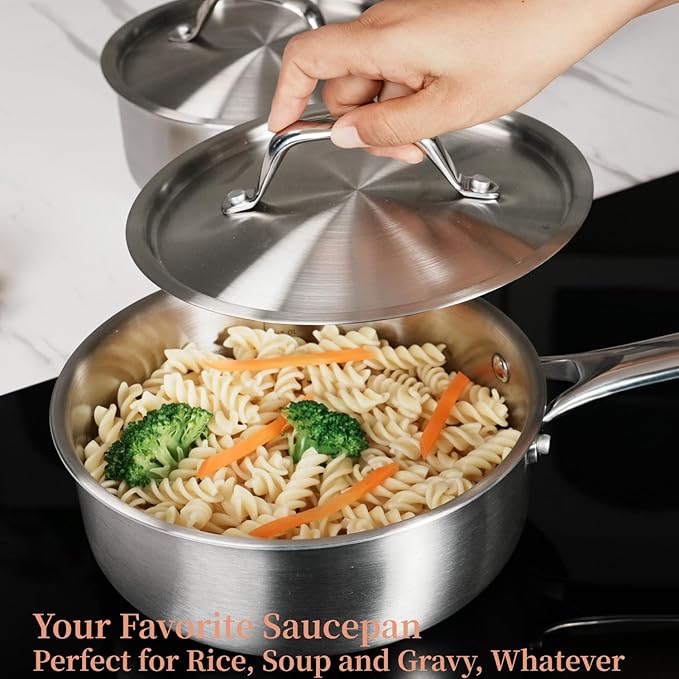 3 QT Saucepan with Lid, 3-Ply Stainless Steel Saucepan, Induction Compatible - Image 4