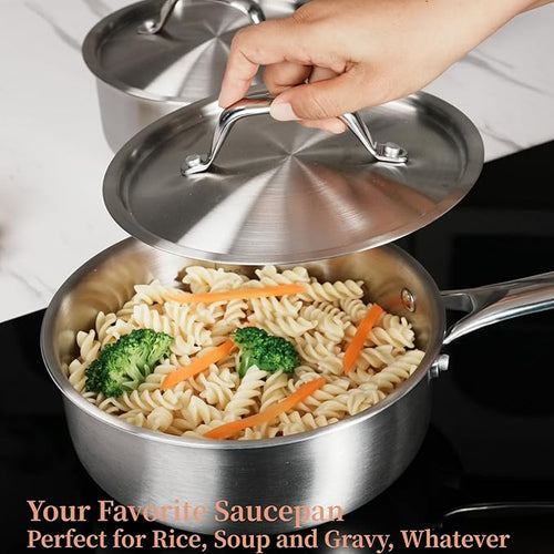 1.5 QT Saucepan with Lid, 3-Ply Stainless Steel Saucepan, Induction Compatible - Image 2