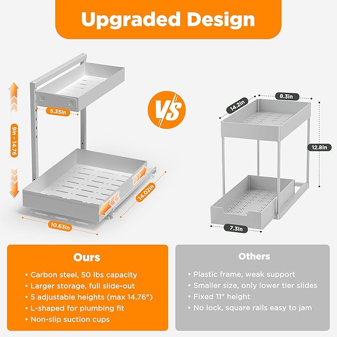 TATAANTY Under Sink Organizer 2 Pack, 2 Tier Metal Under the Sink Storage - Image 3